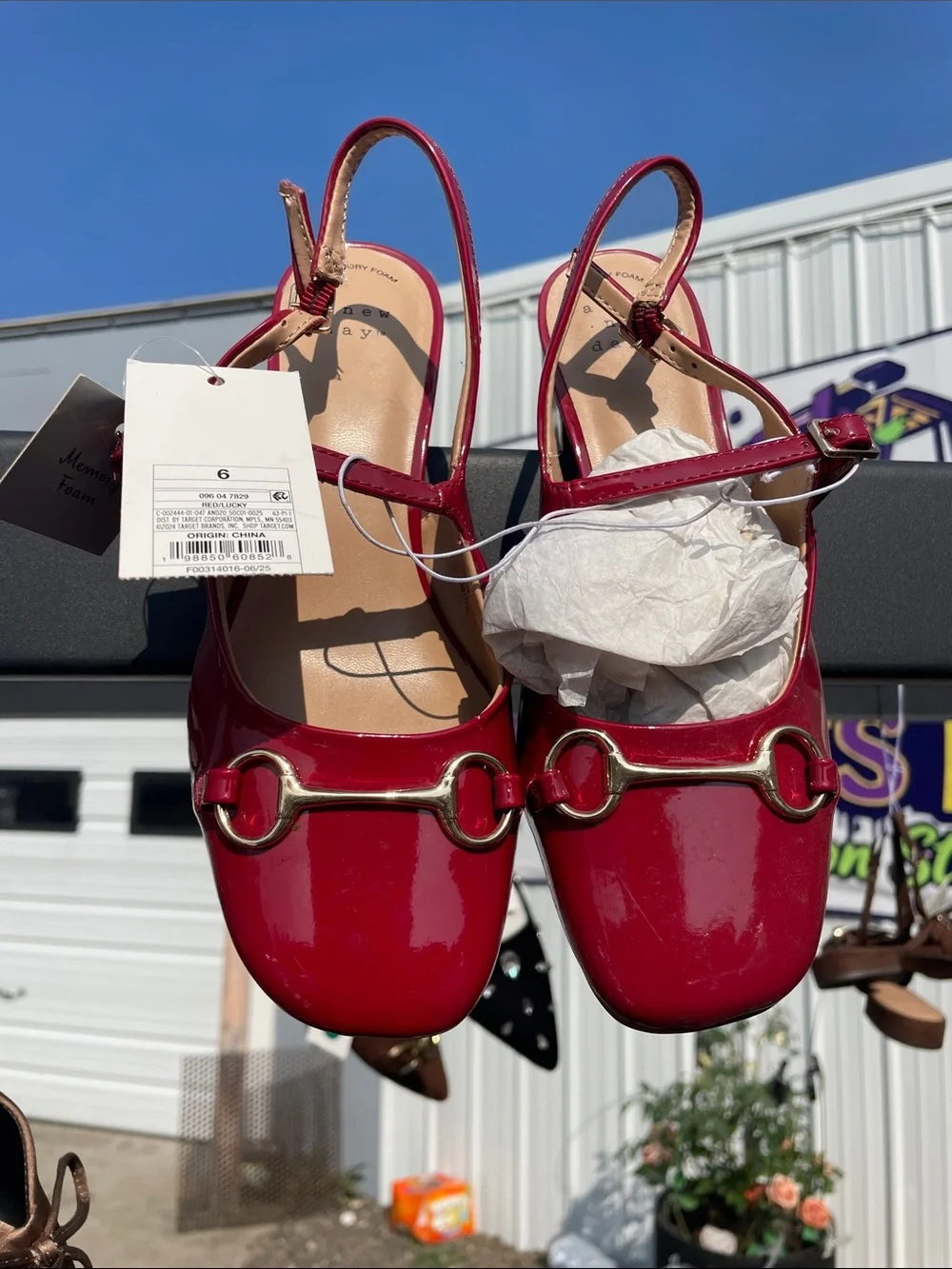 a new day Red Patent Slingback Flats with Gold Bit Accent